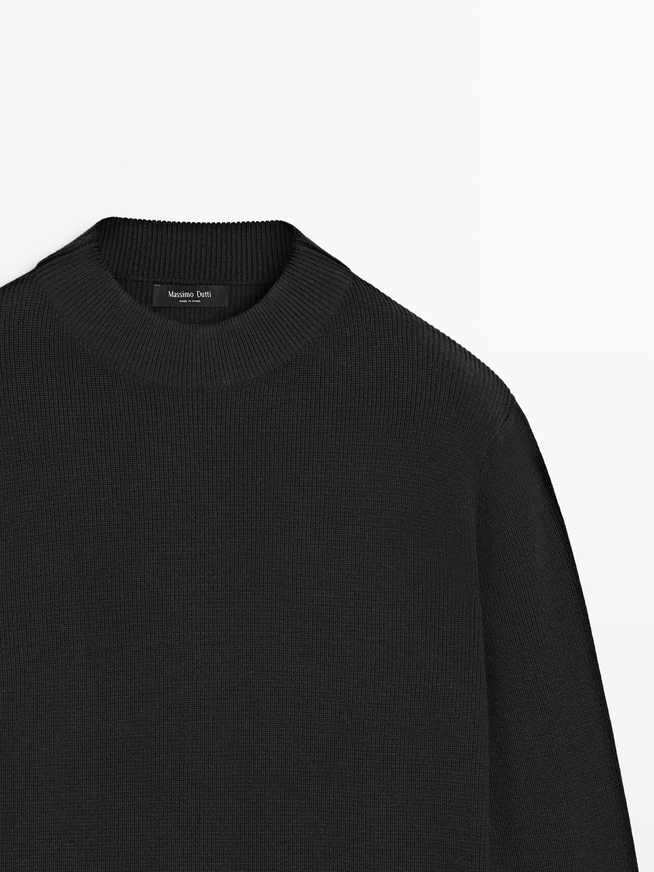 Cotton blend knit sweater with mock turtleneck